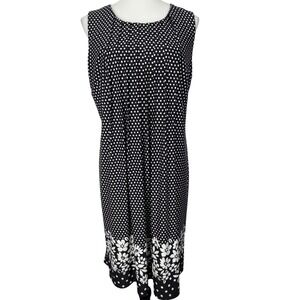 Chelsea Suite Women's 14 Polka Dot‎ Floral Trim Dress Black/White Sleeveless